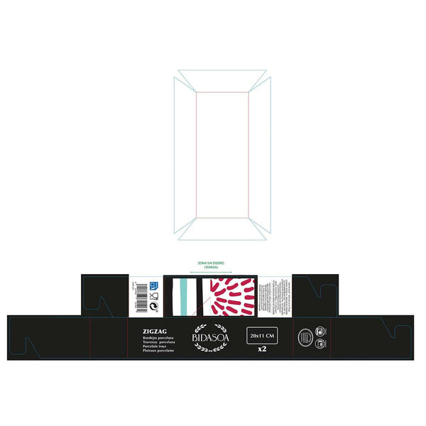 Tablett für Snacks Bidasoa Zigzag Bunt aus Keramik rechteckig 20 x 11 cm 2 Stück