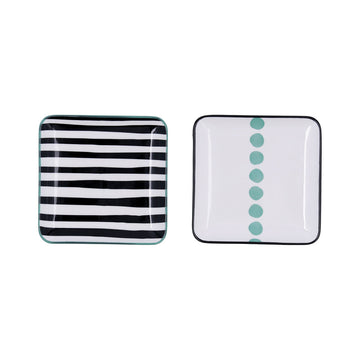 Tablett für Snacks Bidasoa Zigzag Bunt aus Keramik karriert 15 x 15 cm 2 Stück