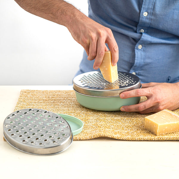 Reibe mit Auffangbehälter Quid Ozon grün Metall 17 x 12 x 7 cm (12 Stück)