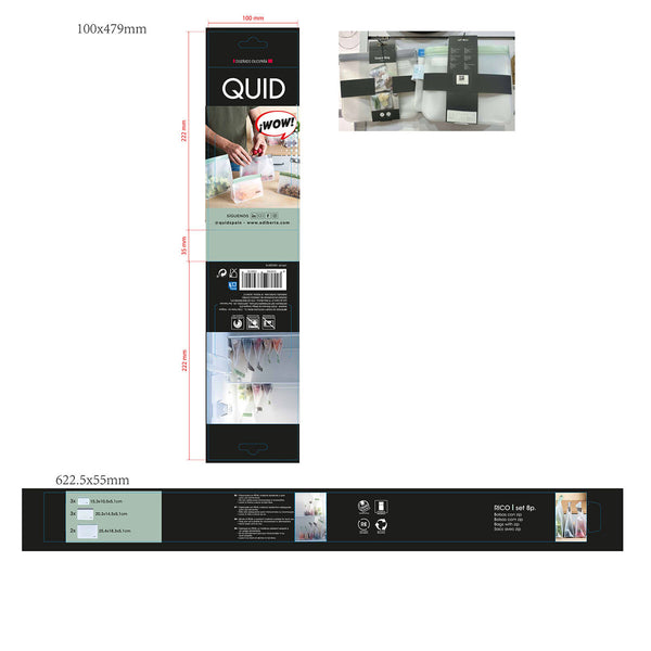 Wiederverwendbare Säcke für Lebensmittel Quid Rico Kunststoff Zip 8 Stücke