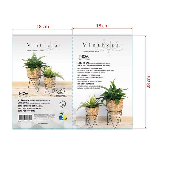 Blumentopf mit Ständer Vinthera Moa Beige Metall Wasserhyazinthe 20 x 30 cm 25 x 40 cm 2 Stücke