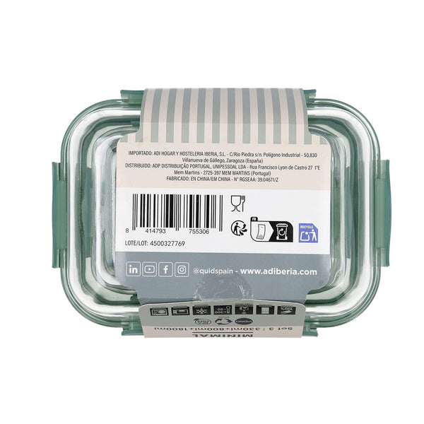 Lunchbox-Set Quid Minimal grün Glas 330 ml 800 ml 1,8 L 3 Stücke