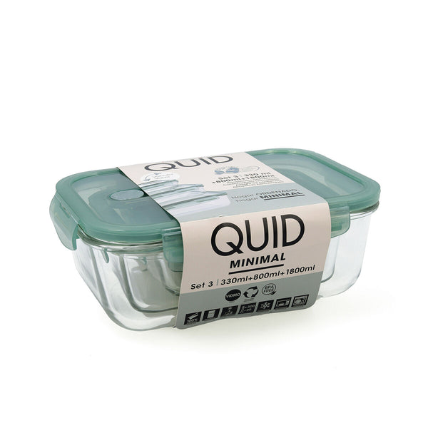 Lunchbox-Set Quid Minimal grün Glas 330 ml 800 ml 1,8 L 3 Stücke