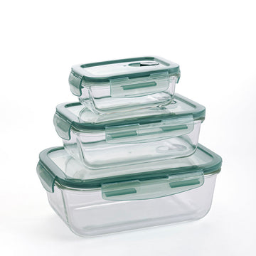 Lunchbox-Set Quid Minimal grün Glas 330 ml 800 ml 1,8 L 3 Stücke