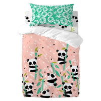 Bettbezug-Set HappyFriday Moshi Moshi Panda Garden Rosa Babybettchen 2 Stücke