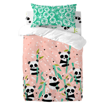 Bettbezug-Set HappyFriday Moshi Moshi Panda Garden Rosa Babybettchen 2 Stücke