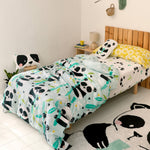 Bettbezug-Set HappyFriday Moshi Moshi Panda Garden Blue Blau Einzelmatratze 2 Stücke