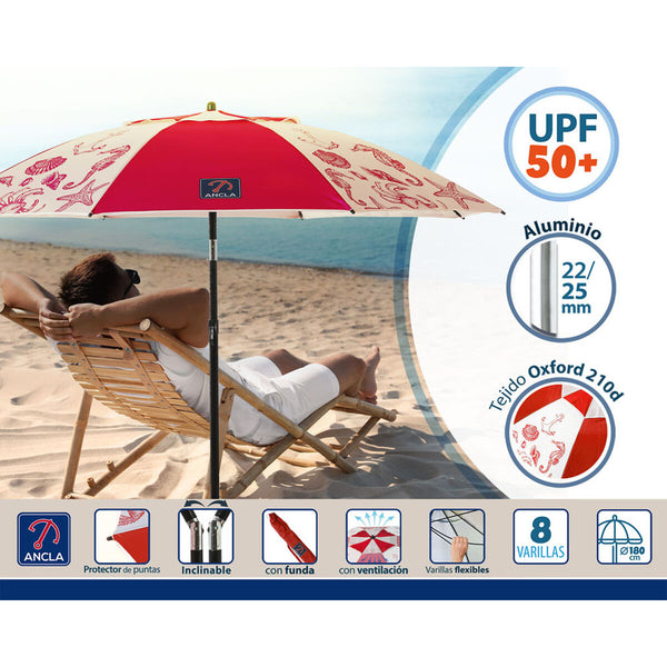 Sonnenschirm Rot Ø 180 cm SPF50+ Marineblau
