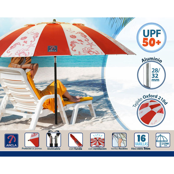 Sonnenschirm Rot Ø 240 cm SPF50+ Marineblau
