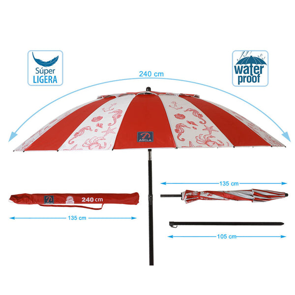 Sonnenschirm Rot Ø 240 cm SPF50+ Marineblau