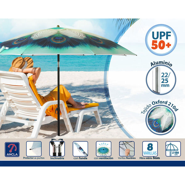 Sonnenschirm grün Ø 180 cm SPF50+ Pfau