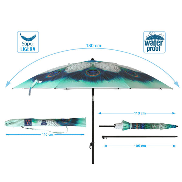 Sonnenschirm grün Ø 180 cm SPF50+ Pfau