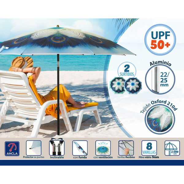 Sonnenschirm Blau Ø 200 cm SPF50+ Pfau