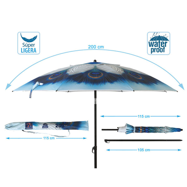 Sonnenschirm Blau Ø 200 cm SPF50+ Pfau