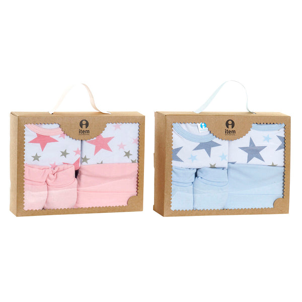 Bekleidungs-Set DKD Home Decor Blau Rosa 0-6 Monate Baumwolle Sterne (2 Stück)