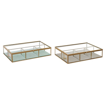 Box-Schmuckkästchen DKD Home Decor Kristall Metall grün Hellgrau (27 x 15 x 5,5 cm) (2 Stück)