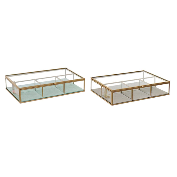 Box-Schmuckkästchen DKD Home Decor Kristall Metall grün Hellgrau (27 x 15 x 5,5 cm) (2 Stück)