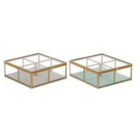 Box-Schmuckkästchen DKD Home Decor grün Hellgrau Metall Kristall 15 x 15 x 5,5 cm (2 Stück)