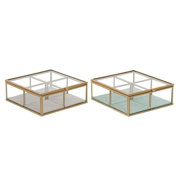 Box-Schmuckkästchen DKD Home Decor grün Hellgrau Metall Kristall 15 x 15 x 5,5 cm (2 Stück)