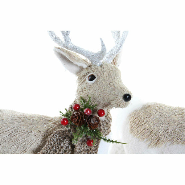 Weihnachtsschmuck DKD Home Decor Beige Polyester Weiß polystyrol Rentier (9 x 24 x 33 cm)