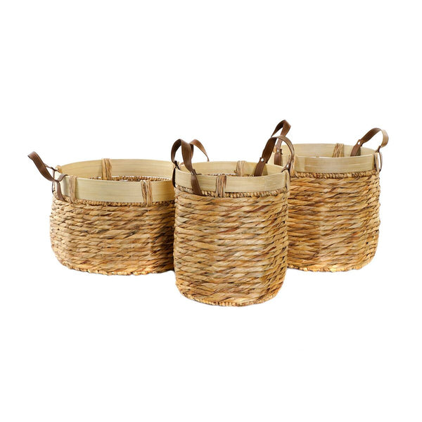 Korb-Set DKD Home Decor Braun natürlich Bambus Binsen Tropical 40 x 40 x 24 cm 4 Kg 3 Stücke