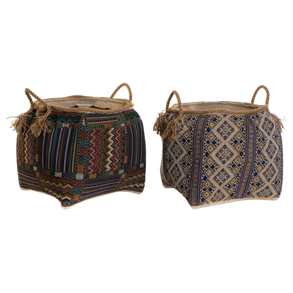 Korb DKD Home Decor Bunt Naturfaser Boho 41 x 41 x 40 cm 2 Stücke (2 Stück)