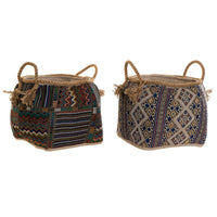 Korb DKD Home Decor Bunt Naturfaser Boho 30 x 30 x 30 cm 2 Stücke (2 Stück)