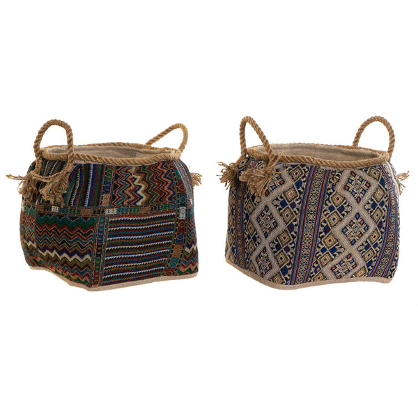 Korb DKD Home Decor Bunt Naturfaser Boho 30 x 30 x 30 cm 2 Stücke (2 Stück)