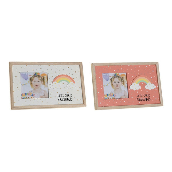 Fotorahmen DKD Home Decor Regenbogen Rosa Weiß Für Kinder Holz MDF (25 x 1 x 16 cm) (2 Stück)