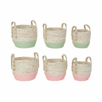 Korb-Set DKD Home Decor natürlich Rosa grün Naturfaser 30 x 30 x 32 cm Boho (2 Stück)