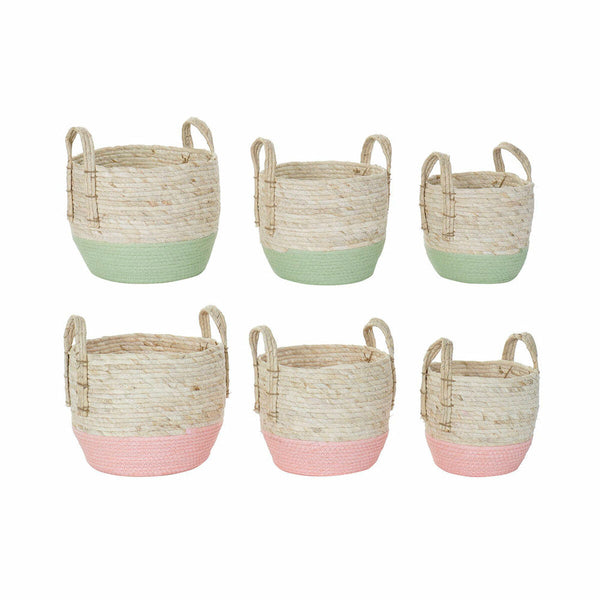 Korb-Set DKD Home Decor natürlich Rosa grün Naturfaser 30 x 30 x 32 cm Boho (2 Stück)
