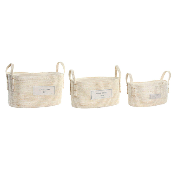 Korb-Set DKD Home Decor natürlich Hellbraun Naturfaser Boho 34 x 23 x 20 cm 3 Stücke