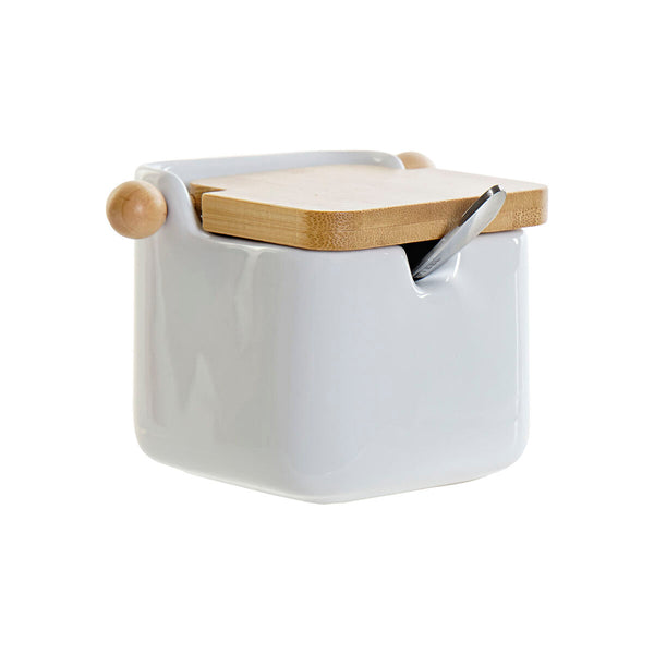 Zuckerdose DKD Home Decor Weiß Grundlegend Bambus Dolomite (10,5 x 8 x 8 cm)