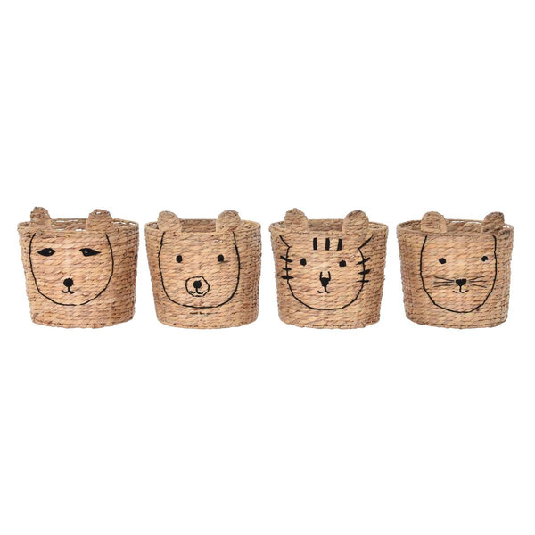 Korb DKD Home Decor Braun Schwarz natürlich Binsen tiere Tropical 35 x 35 x 35 cm (4 Stück)