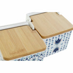 Salzstreuer mit Deckel DKD Home Decor Kachel Blau Weiß Bambus Dolomite (12.5 x 12.5 x 12 cm) (2 pcs)