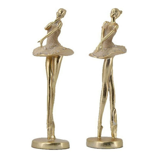 Deko-Figur DKD Home Decor Gold Harz Ballett-Tänzerin Romantisch (10 x 9,5 x 30 cm) (2 Stück)