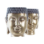 Blumentopf DKD Home Decor Grau Gold Buddha Harz Orientalisch (2 Stück)