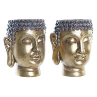 Blumentopf DKD Home Decor Grau Gold Buddha Harz Orientalisch (2 Stück)
