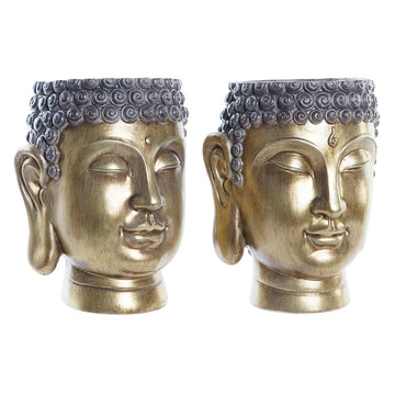 Blumentopf DKD Home Decor Grau Gold Buddha Harz Orientalisch (2 Stück)