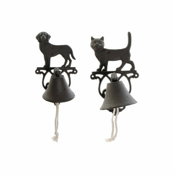 Dekorative Glocke DKD Home Decor Braun Dunkelbraun Schnur Eisen Katze Hund 14 x 15 x 24 cm (2 Stück)