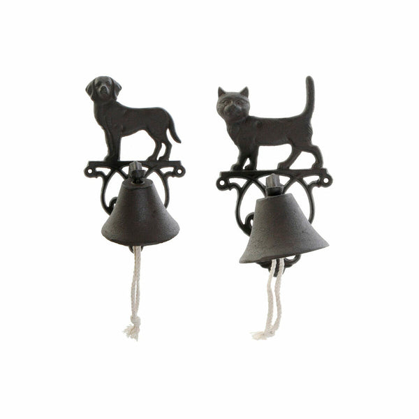 Dekorative Glocke DKD Home Decor Braun Dunkelbraun Schnur Eisen Katze Hund 14 x 15 x 24 cm (2 Stück)