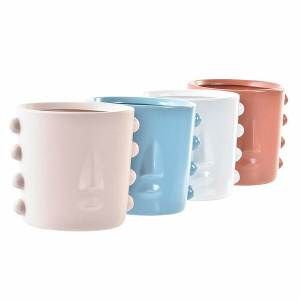 Blumentopf DKD Home Decor Gesicht Steingut (15 x 13 x 12,5 cm) (4 Stück)