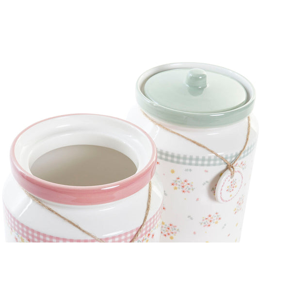Gefäß DKD Home Decor grün Rosa Vichy 15,5 x 15,5 x 21 cm (2 Stück)