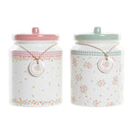 Gefäß DKD Home Decor grün Rosa Vichy 15,5 x 15,5 x 21 cm (2 Stück)