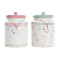 Gefäß DKD Home Decor grün Rosa Vichy 15,5 x 15,5 x 21 cm (2 Stück)