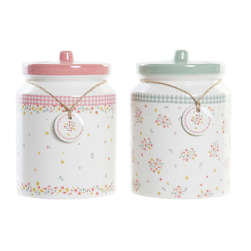 Gefäß DKD Home Decor grün Rosa Vichy 15,5 x 15,5 x 21 cm (2 Stück)