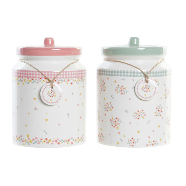 Gefäß DKD Home Decor grün Rosa Vichy 15,5 x 15,5 x 21 cm (2 Stück)