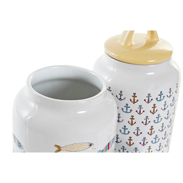 Gefäß DKD Home Decor Weiß Bunt Steingut Mediterraner (2 Stück)