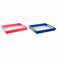 Tablett für Snacks DKD Home Decor Blau Koralle Holz MDF Mediterraner 40 x 30 x 5 cm (2 Stück)