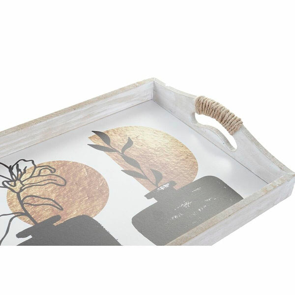 Tablettset DKD Home Decor Weiß Schwarz Gold Holz MDF 40 x 30 x 6 cm (2 Stück)